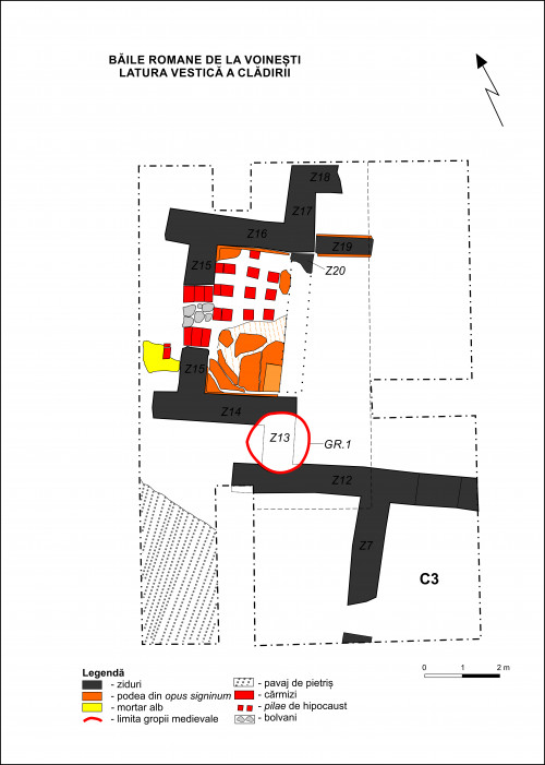 Fig. 2. Situația încăperilor din colțul de NV al clădirii băilor