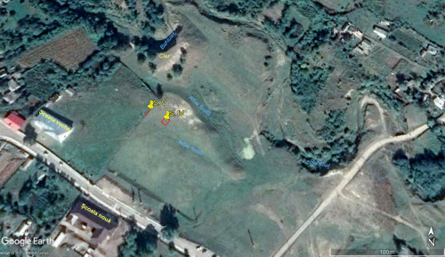 Fig. 1. Costești-Cier/Lângă Școală. Amplasarea secțiunilor S IV și S V, cercetate în 2021 (suport cartografic Google Earth, prelucrare grafică D. Boghian) 