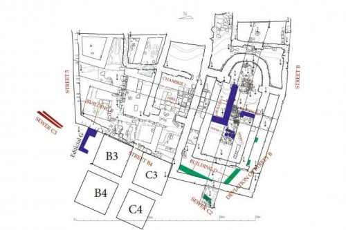 Fig. 1. Planul sectorului Basilica cu criptă (cu indicarea zonei cercetate în campaniile 2018 și 2021)