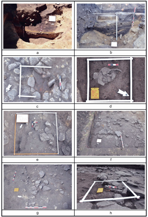 Fig. 3. Siliștea-Pe Cetățuie. Caseta C /2021. a. Reprezentarea fotografică a CPL 11; b. Reprezentarea fotografică a CPL 12; c. Reprezentarea fotografică a CPL 13; d. Reprezentarea fotografică a CPL 14;  e. Reprezentarea fotografică a CPL 15; f. Reprezentarea fotografică a CPL 16; g. Reprezentarea fotografică a CPL 17; hReprezentarea fotografică a CPL 18.