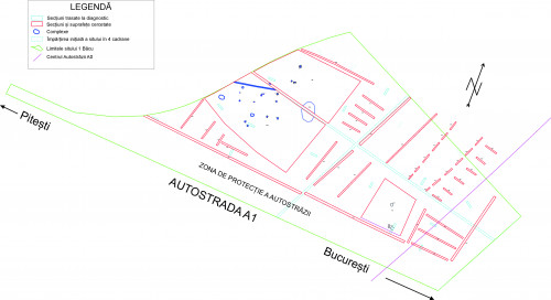 Fig. 2 – Autostrada A0, lot 3, sit 1 – Bâcu, km 0+000 (-0+060) – 0+150. Plan general.