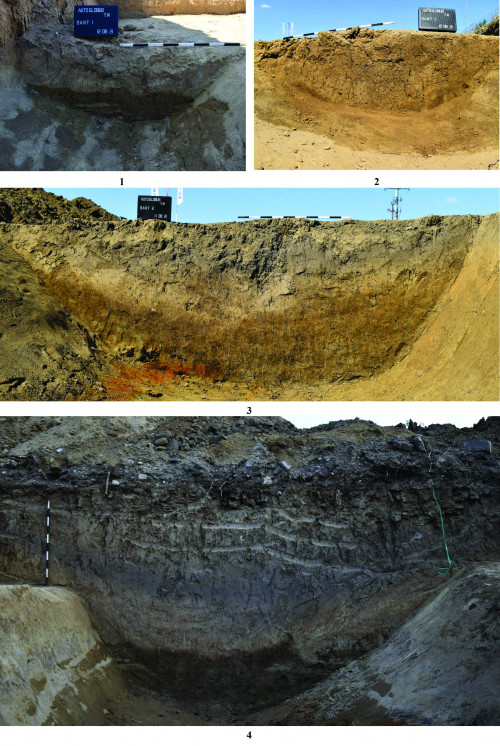 Pl.2 Profile documentate pe ductul Şanţului 1 (1-2); Profile documentate pe ductul Şanţului 2 (3-4). 