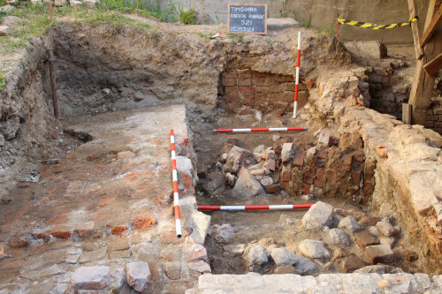 Fig.5. Construcția de cărămidă și zidul de incintă, vedere dinspre sud.