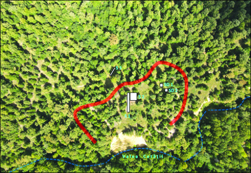 Fig. 2.  Albești - Cetățuia. Fotografie aeriană editată cu amplasarea unităților de cercetare.