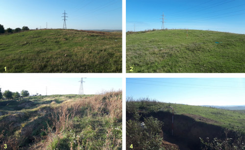 Fig. 3. 1-4. Crucea-Lutărie/Est de Sat. Tumul T1/2021 înainte de efectuarea săpăturii  (foto S.-C. Enea, S. Popovici).