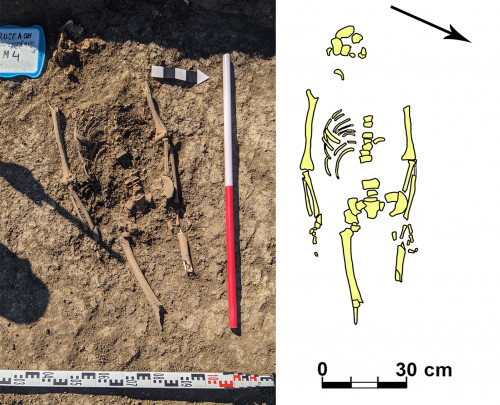 Fig. 8. Crucea-Lutărie/Est de sat. Tumulul T1, mormântul M4/2021 (foto S.-C. Enea; desen S. Popovici).
