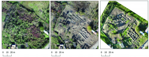 Fig. 1. Stolniceni – Râmnicu Vâlcea, Buridava, ortofotoplanuri (2020, 2021, 2022).