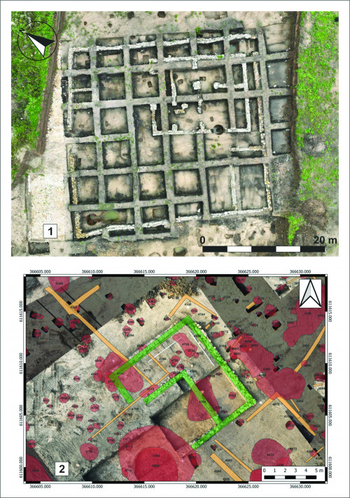 Pl. III. Structuri de piatră identificate în campania 2022 în Sup2B (1) și Sup2 (2).
