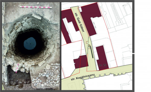 Fig. 2. Fântâna din secolele XVII–XVIII cercetată pe Strada Gaál Gábor și localizarea sa.