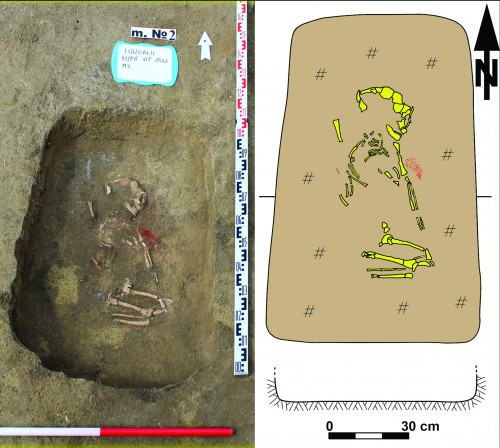 Fig. 7. Lungani-După Vie. Mormântul M2/2022 (foto S.-C. Enea; desen S. Popovici). 